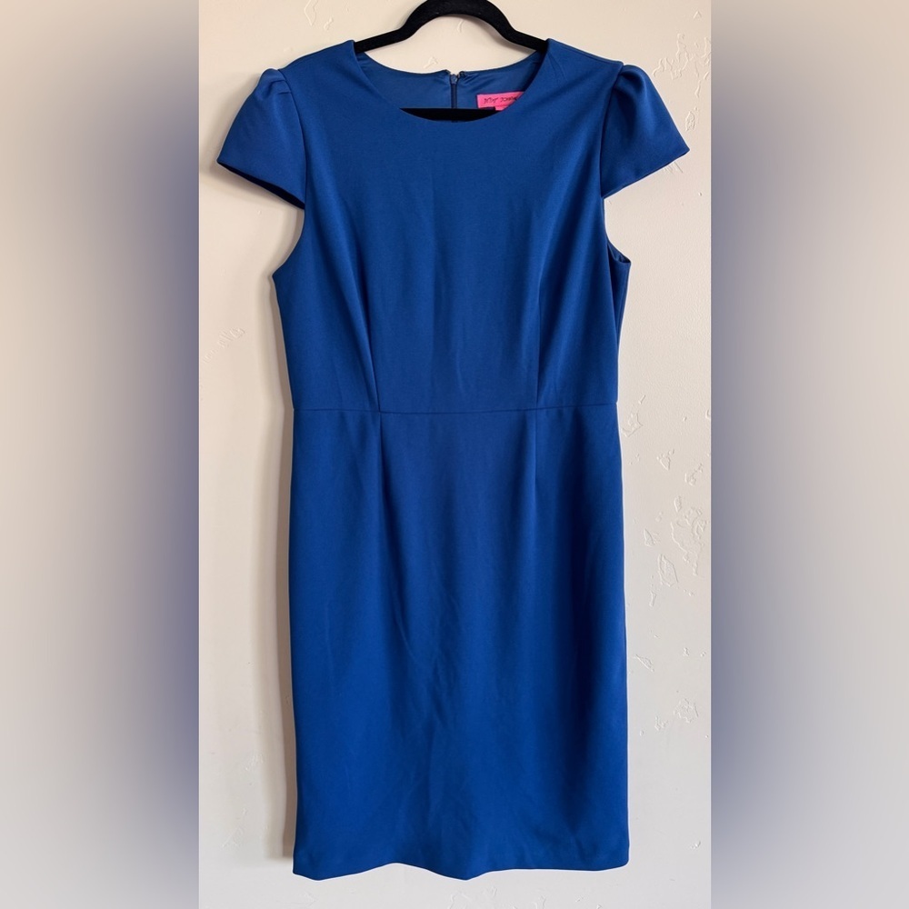 Betsey Johnson Blue Puff Sleeve Sheath Dress ocean blue size 14 - Picture 4 of 13